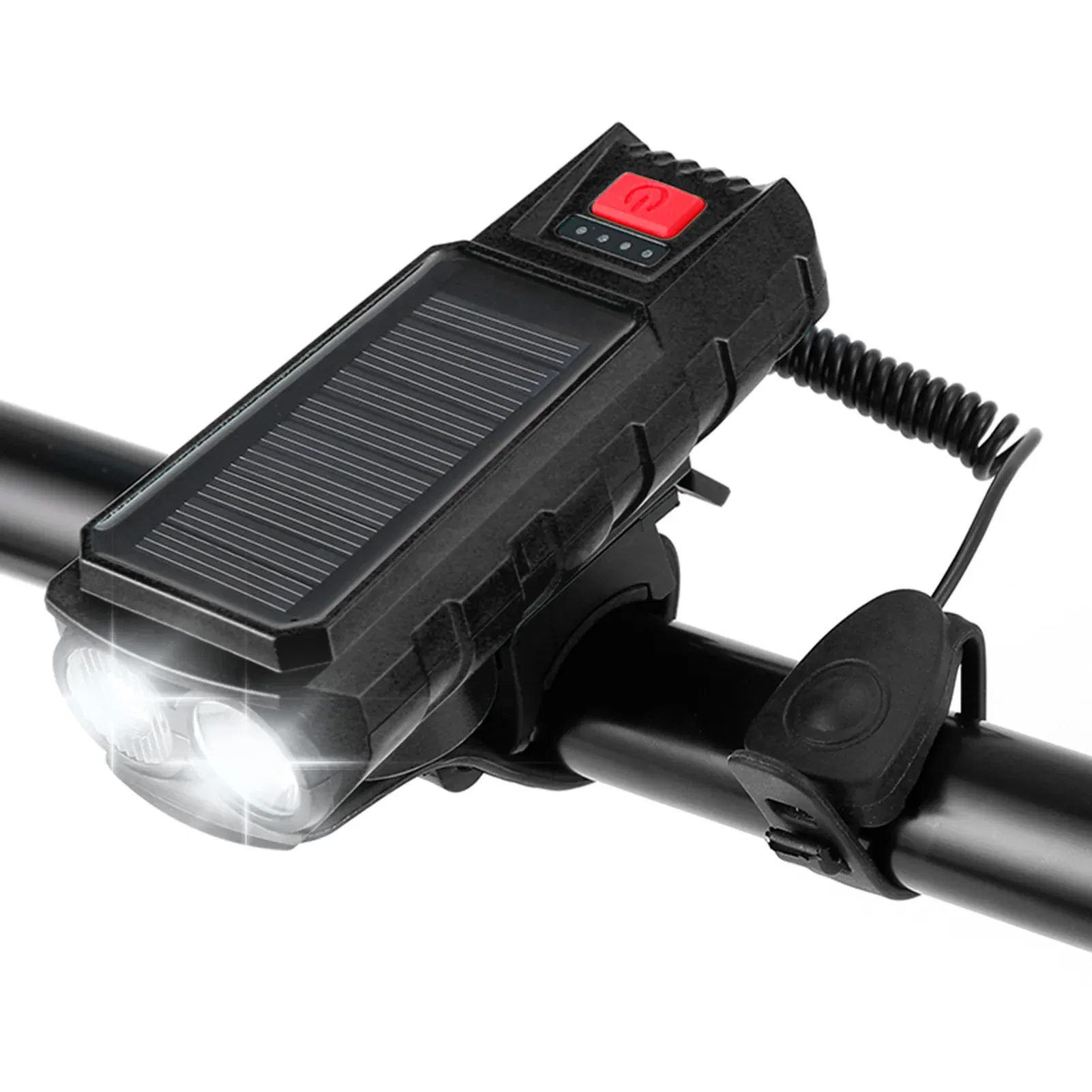 Color: black, Ships From: CN - Solar Bike Light Front Flashlight With Horn Bicycle Lantern USB Rechargeable Lamp Taillight Cycling Accessories