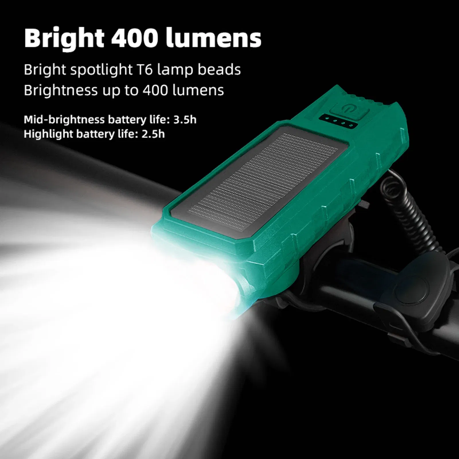 Color: black, Ships From: CN - Solar Bike Light Front Flashlight With Horn Bicycle Lantern USB Rechargeable Lamp Taillight Cycling Accessories