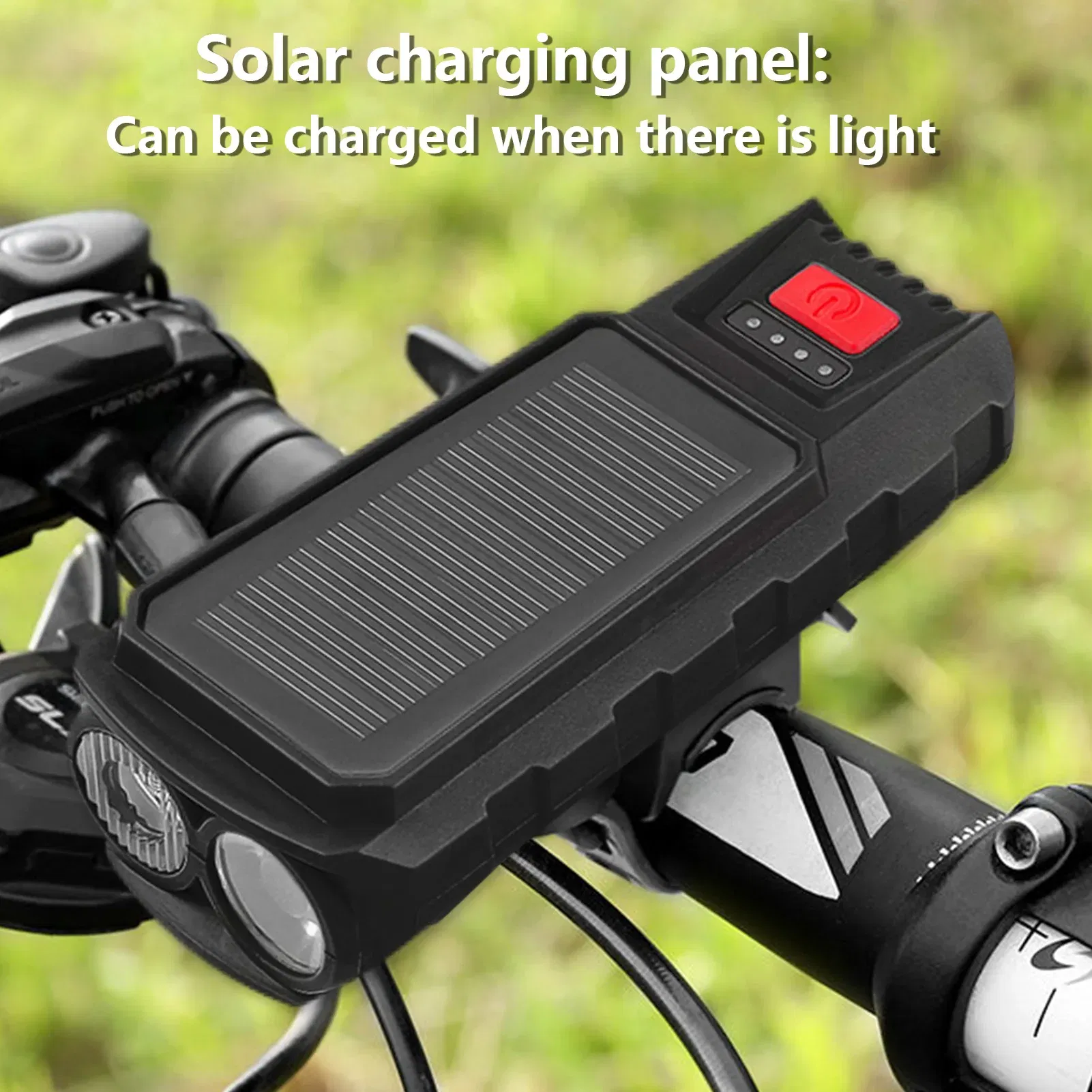 Color: black, Ships From: CN - Solar Bike Light Front Flashlight With Horn Bicycle Lantern USB Rechargeable Lamp Taillight Cycling Accessories