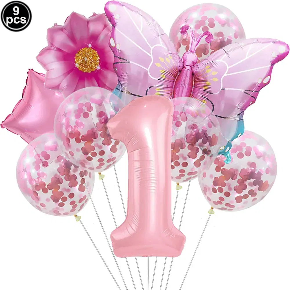 Color: Deep Sapphire - Butterfly Balloon Set 32/40inch Number Balloon Princess Garden Decoration Girl Fairy Birthday Party Balloon