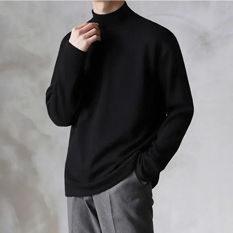 Color: SKY BLUE, Size: S - Yasuk Spring Autumn Winter Solid Casual Plush Turtleneck Men's Loose Bottom Double Faced Velvet Sweater Simple Warm BigSize