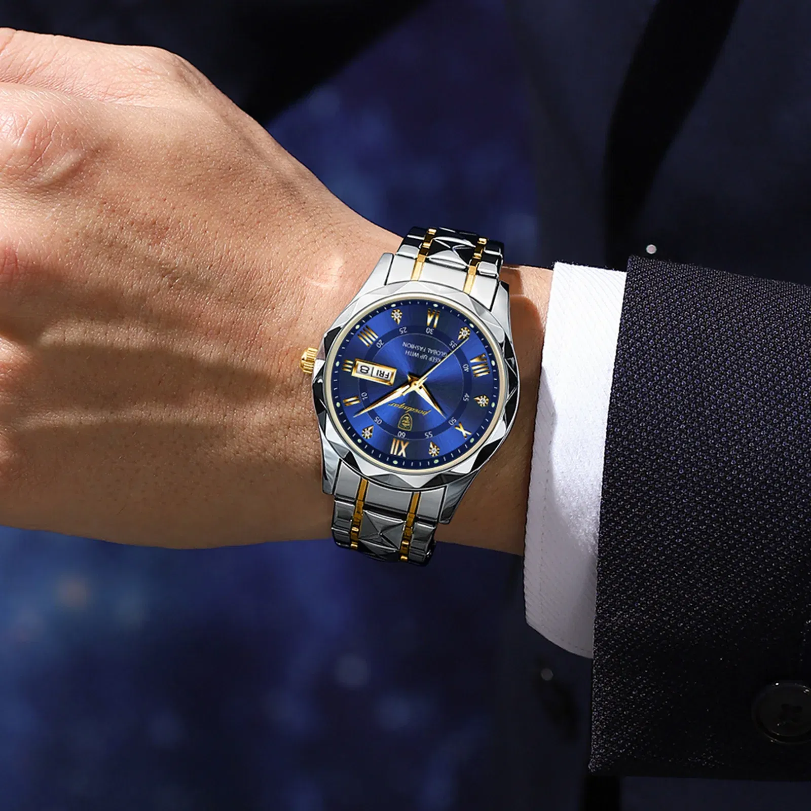 Color: Gold - POEDAGAR Top Luxury Men Quartz Watch For Men Sports Waterproof Luminous Stainless Steel Date Week Men's Watches Male Clock reloj