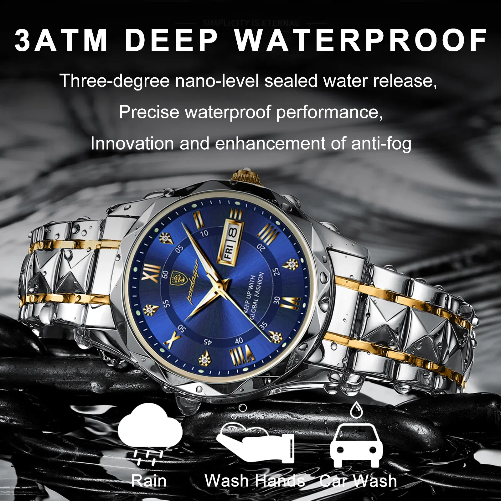Color: Gold - POEDAGAR Top Luxury Men Quartz Watch For Men Sports Waterproof Luminous Stainless Steel Date Week Men's Watches Male Clock reloj