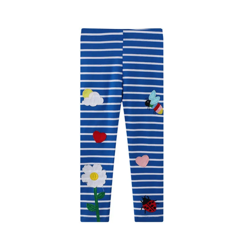 Color: PURPLE, Kid Size: 7T - Jumping Meters New Arrival Girls Leggings Pant With Bee Embroidery Fashion Stripe Kids Skinny Pants Toddler Kids Pencil Pant