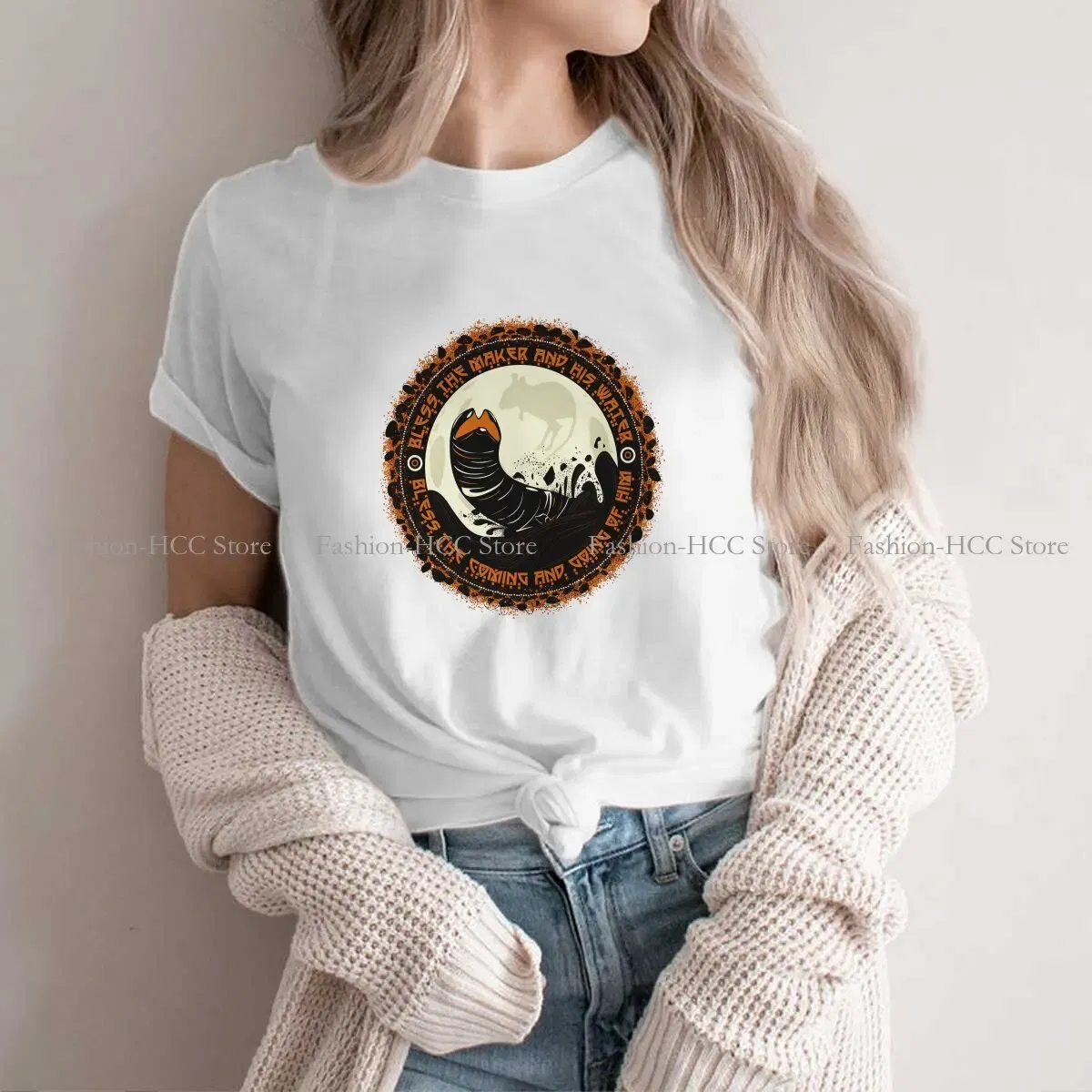 Color: WHITE, Size: XL - Essential Graphic Polyester TShirt Arrakis Creative Streetwear Comfortable T Shirt Female