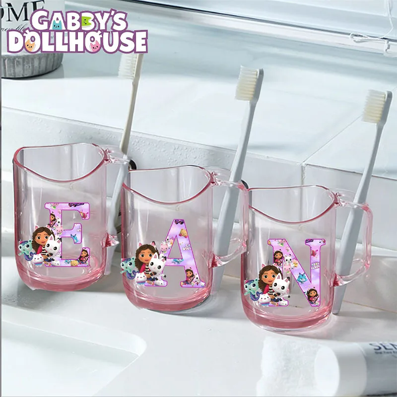 Color: Light Grey, Size: Other - Gabby Dollhouse Letter A-Z Print Water Cup ABS Tooth Brushing Cups Anime Kawaii Cat Kids Toothglass Cups Kids Birthday Gift