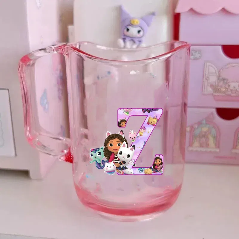 Color: Light Grey, Size: Other - Gabby Dollhouse Letter A-Z Print Water Cup ABS Tooth Brushing Cups Anime Kawaii Cat Kids Toothglass Cups Kids Birthday Gift