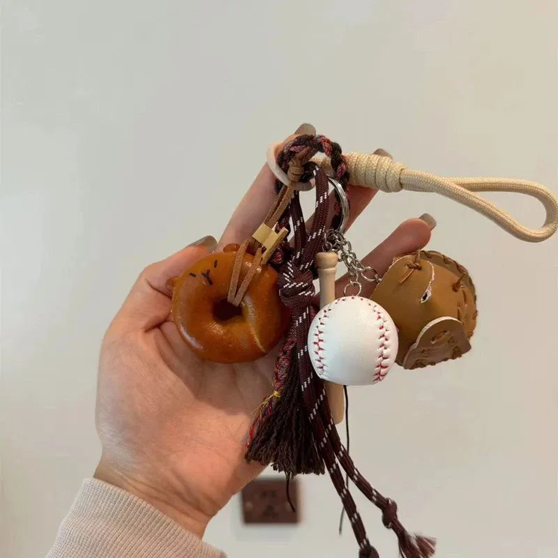 Color: Light Gold - DIY Bag Pendant Creative Bread Weaving Rope Colorful Nylon Lanyard Car Keychain Couple Multi-purpose Bag Hanging Accessories
