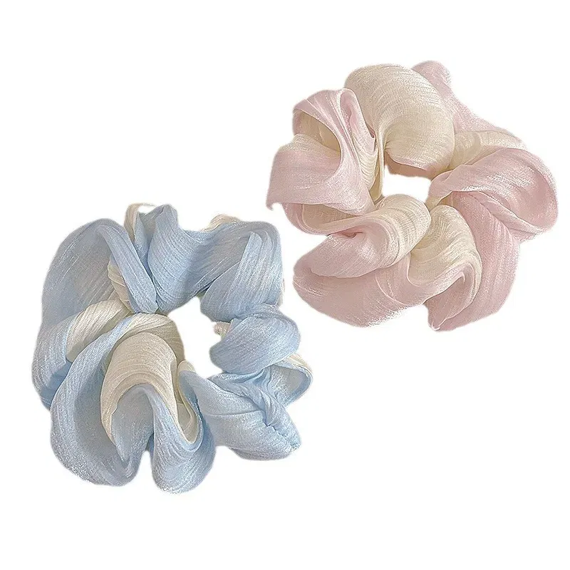 Color: Pink - Gradient Color Pink Blue Scrunchies Sweet Mesh Hair Ties Ropes Women College Student Oversized Hair Bands Cute Ponytail Headwear