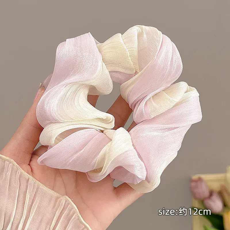 Color: Pink - Gradient Color Pink Blue Scrunchies Sweet Mesh Hair Ties Ropes Women College Student Oversized Hair Bands Cute Ponytail Headwear
