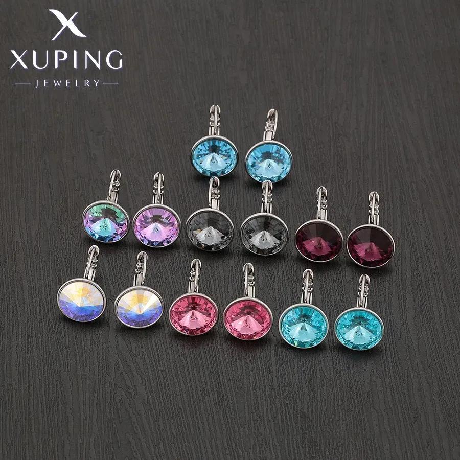 Metal Color: Rhodium Plated, Main Stone Color: Blue - Xuping Jewelry? С?µрьги Elegant 12mm Round Stone Women Girls Hook Crystal Earring Exquisite Gift Party A00622051