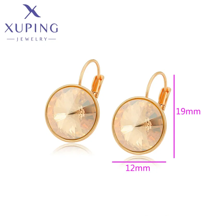 Metal Color: Rhodium Plated, Main Stone Color: Blue - Xuping Jewelry? С?µрьги Elegant 12mm Round Stone Women Girls Hook Crystal Earring Exquisite Gift Party A00622051