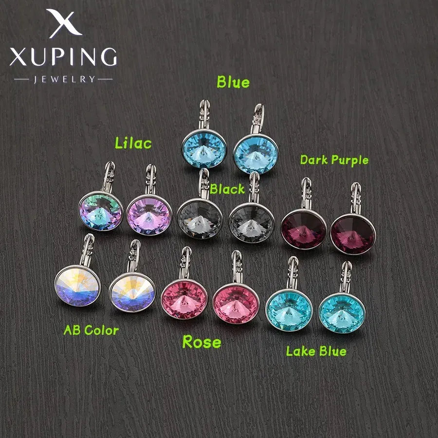 Metal Color: Rhodium Plated, Main Stone Color: Blue - Xuping Jewelry? С?µрьги Elegant 12mm Round Stone Women Girls Hook Crystal Earring Exquisite Gift Party A00622051