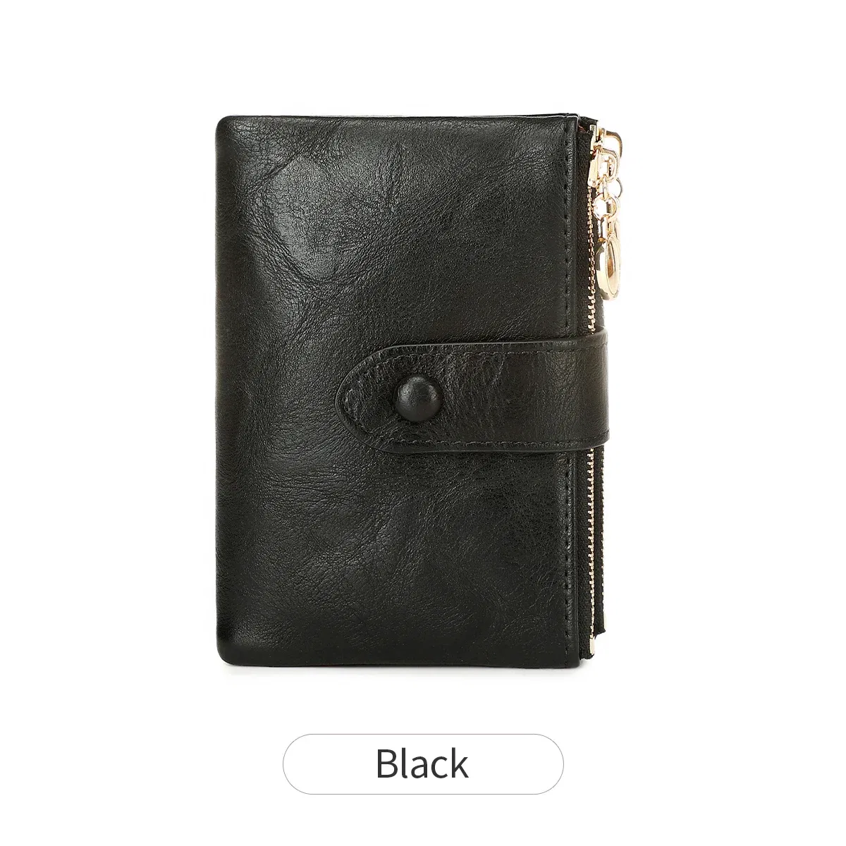 Color: black - Minimalist Women's Wallet Short Three Layer Large Capacity Double Zipper Card Holder ID Card Credit Bank Card Holder Money Bag