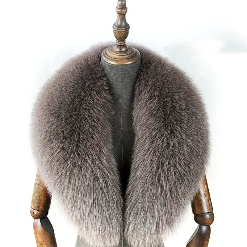 Color: light green, Size: XL - Fox Fur Collar 100% Real Fox Fur Scarf Straight Collar Natural Fur Gray Collar  Large Size Neck Warmer Fur Scarf Shawls