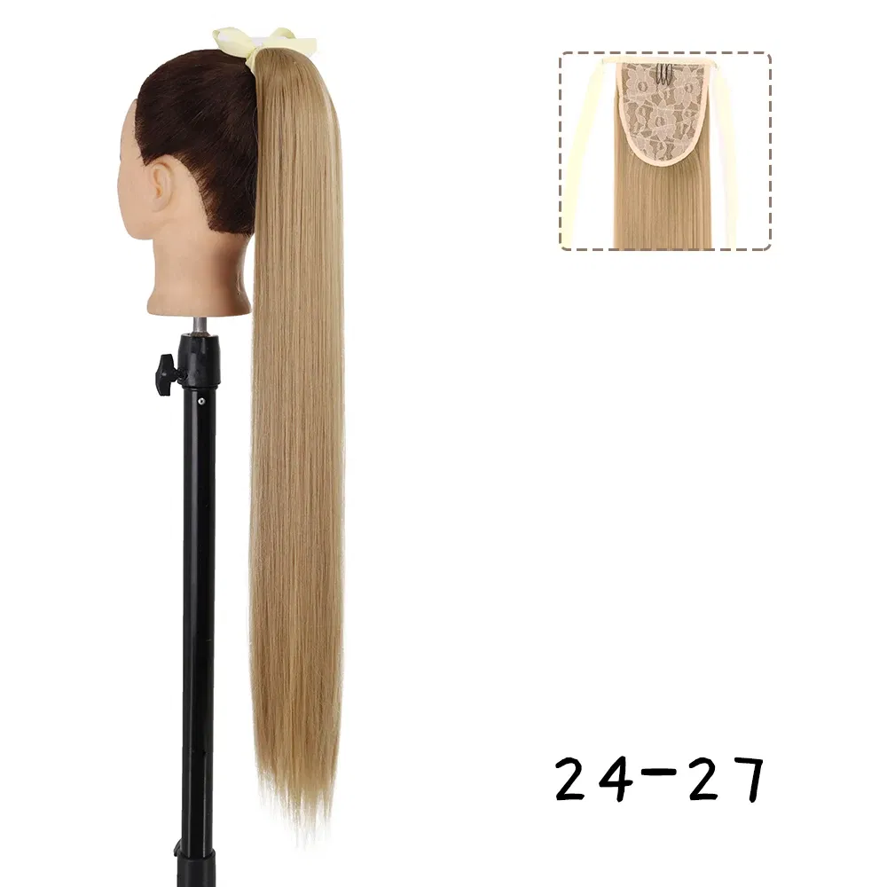 Color: #8, Stretched Length: 34inches - AZQUEEN Straight Synthetic Hairpiece With Ponytail 85cm Super Long Wrap Around Clip In Hair Extensions Pony Tail For Daily Wear