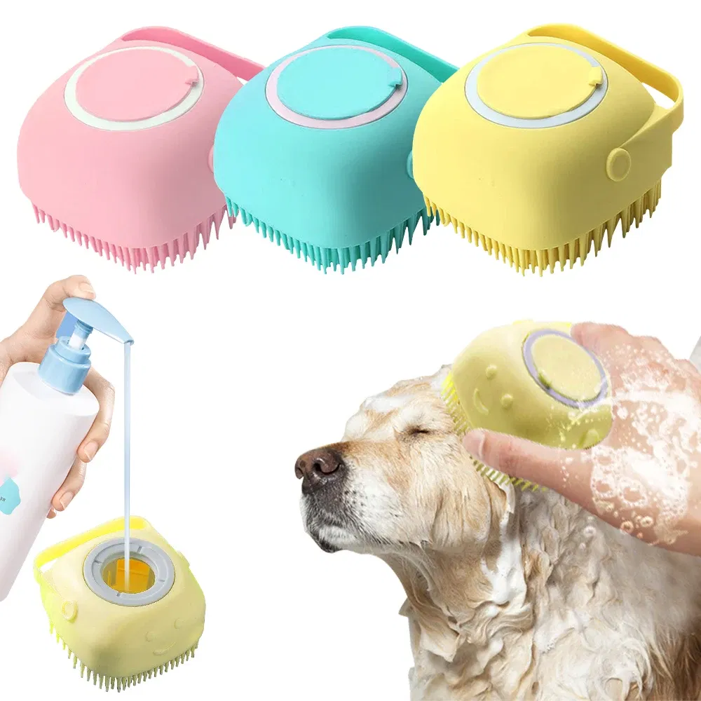 Color: Green - Pet Dog Shampoo Brush Cat Massage Comb Grooming Scrubber Brush for Bathing Soft Silicone Rubber Brushes Pet Shampoo Massager