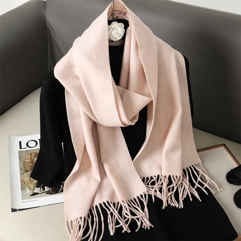 Color: light yellow - New 62 Color Winter Scarf For Women Long Warm Cashmere Scarves Hijab Solid Lady Shawl Wrap Female Pashmina Bandana Head Scarfs