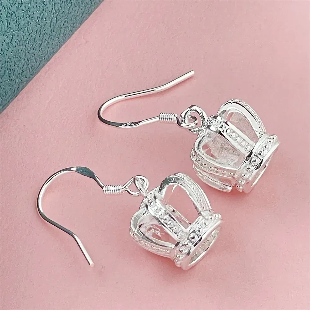 Gem Color: Cobalt blue - 925 Silver Heart Shape Earrings Women Exquisite Student Jewelry Accessories