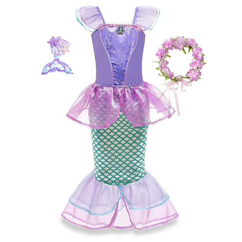 Color: Chocolate, Kid Size: 5 - Disney Little Mermaid Ariel Costumes for Girls Princess Dress Cosplay Halloween Carnival Kids Birthday Party Dress Up Clothing