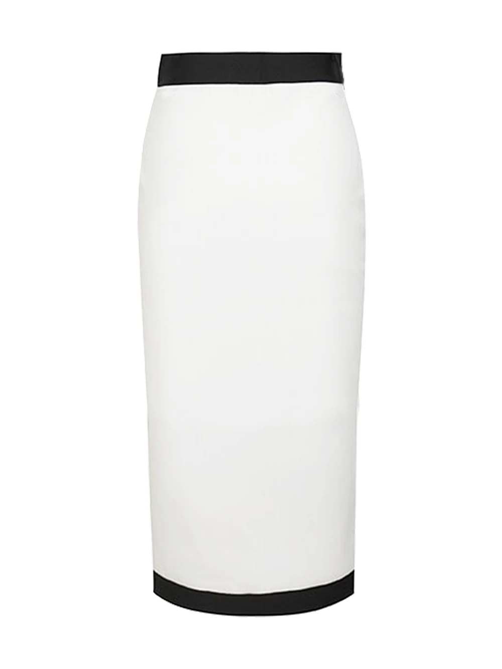 Color: WHITE, Size: S - New Arrival Women Button Patchwork White Black Bodycon Bandage Skirt 2024 Designer High Waist Party Club Pencil Skirt 60cm