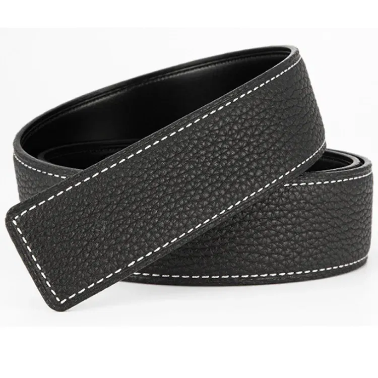 Color: MULTI, Belt Length: 120cm - 3.1cm No Buckle Belt Brand Belt Men High Quality Male Genuine Real Leather Strap forJeans Litchi grain Belt Cinturones Hombre