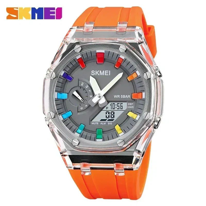 Color: Gold, Ships From: CHINA - SKMEI Waterproof Men Watch Countdown Stopwatch Led Light Electronic Movement Wristwatch 5Alarm Clock 2 Time Digital Watches 2100