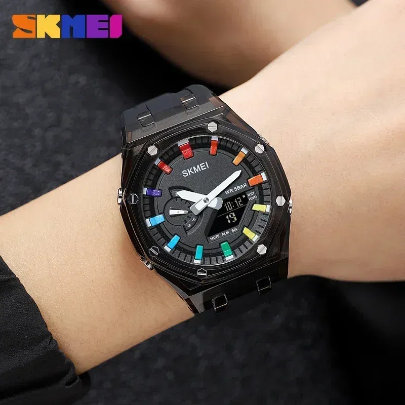 Color: Gold, Ships From: CHINA - SKMEI Waterproof Men Watch Countdown Stopwatch Led Light Electronic Movement Wristwatch 5Alarm Clock 2 Time Digital Watches 2100