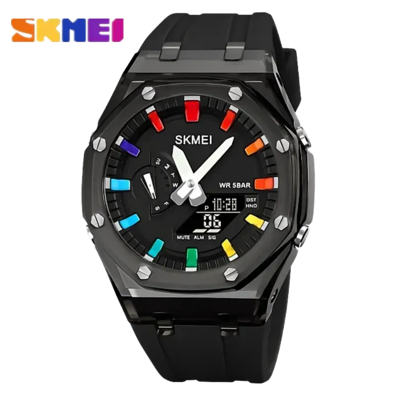 Color: Gold, Ships From: CHINA - SKMEI Waterproof Men Watch Countdown Stopwatch Led Light Electronic Movement Wristwatch 5Alarm Clock 2 Time Digital Watches 2100