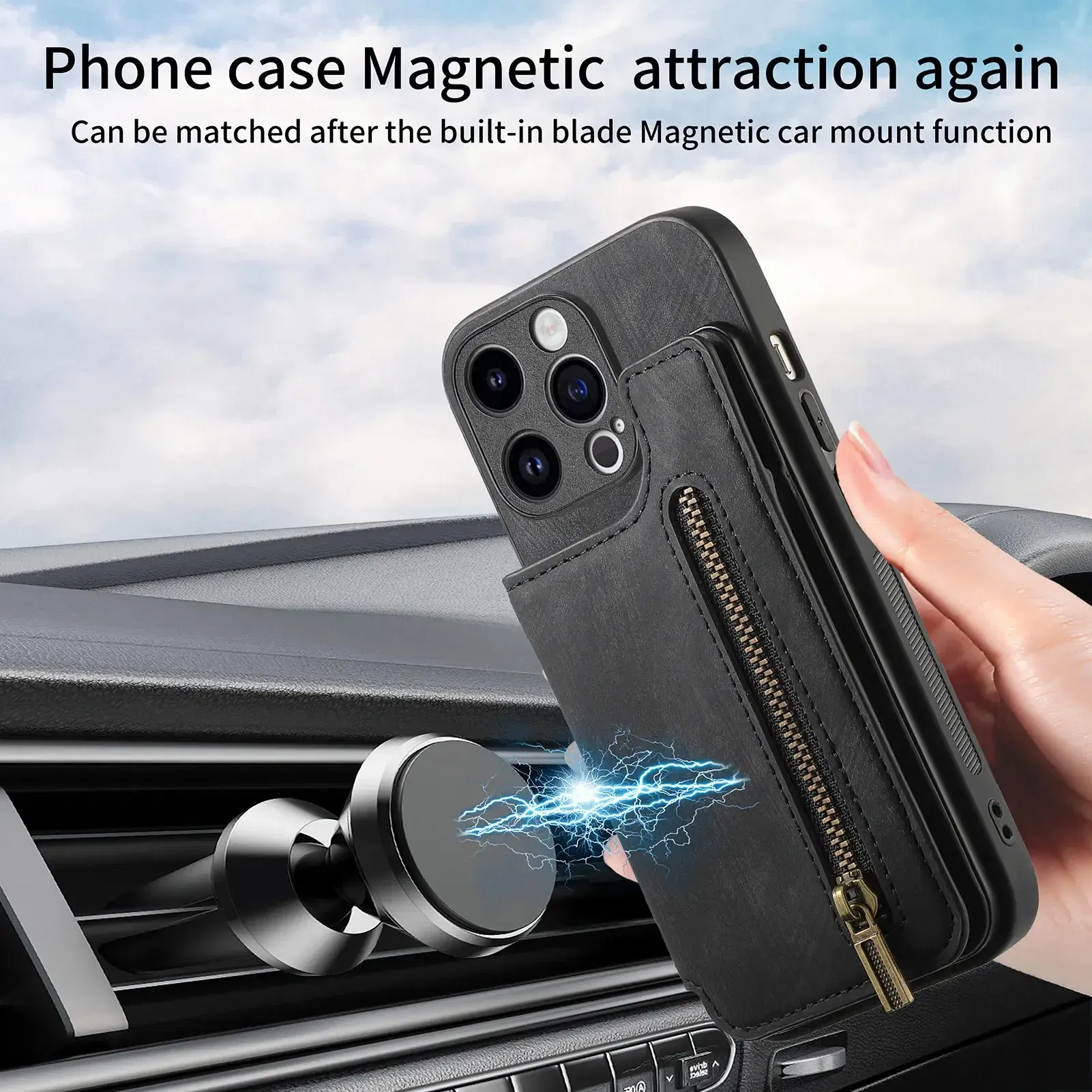 Color: Blue, Material: Microfiber - Leather Zipper Wallet with Card Holder Phone Case for IPhone 15 14 11 Pro Max 13 12 Mini X XR XS Max 8 7 Plus Shockproof Cover