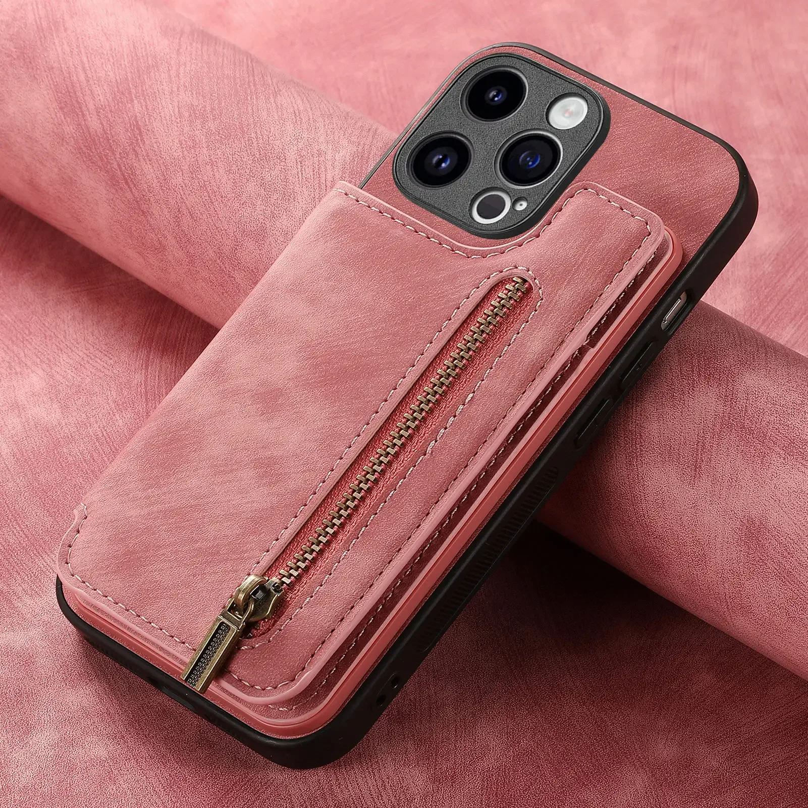 Color: Blue, Material: Microfiber - Leather Zipper Wallet with Card Holder Phone Case for IPhone 15 14 11 Pro Max 13 12 Mini X XR XS Max 8 7 Plus Shockproof Cover