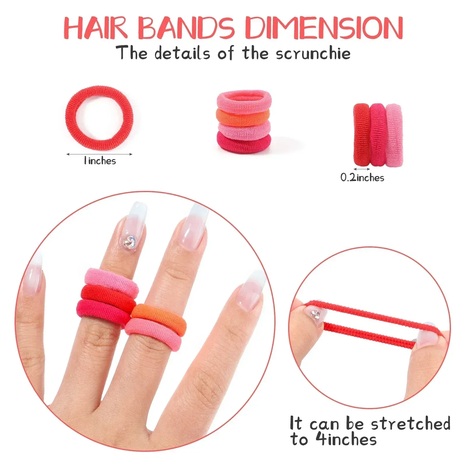 Color: WHITE - 100PCS Colorful Basic Nylon Ealstic Hair Ties for Girls Ponytail Hold Scrunchie Rubber Band Kid Fashion Hair Accessories