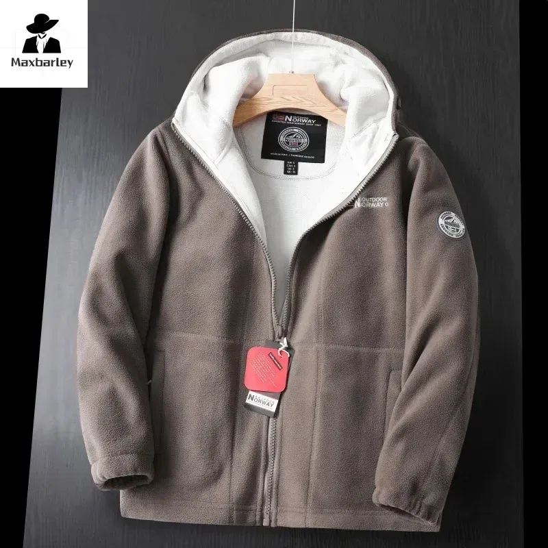 Color: black, Size: M - Winter Wool Jacket Men's High-end Embroidered Thickened Fleece Windproof Jacket Outdoor Snow Cold-proof Men's Warm Hooded Coat