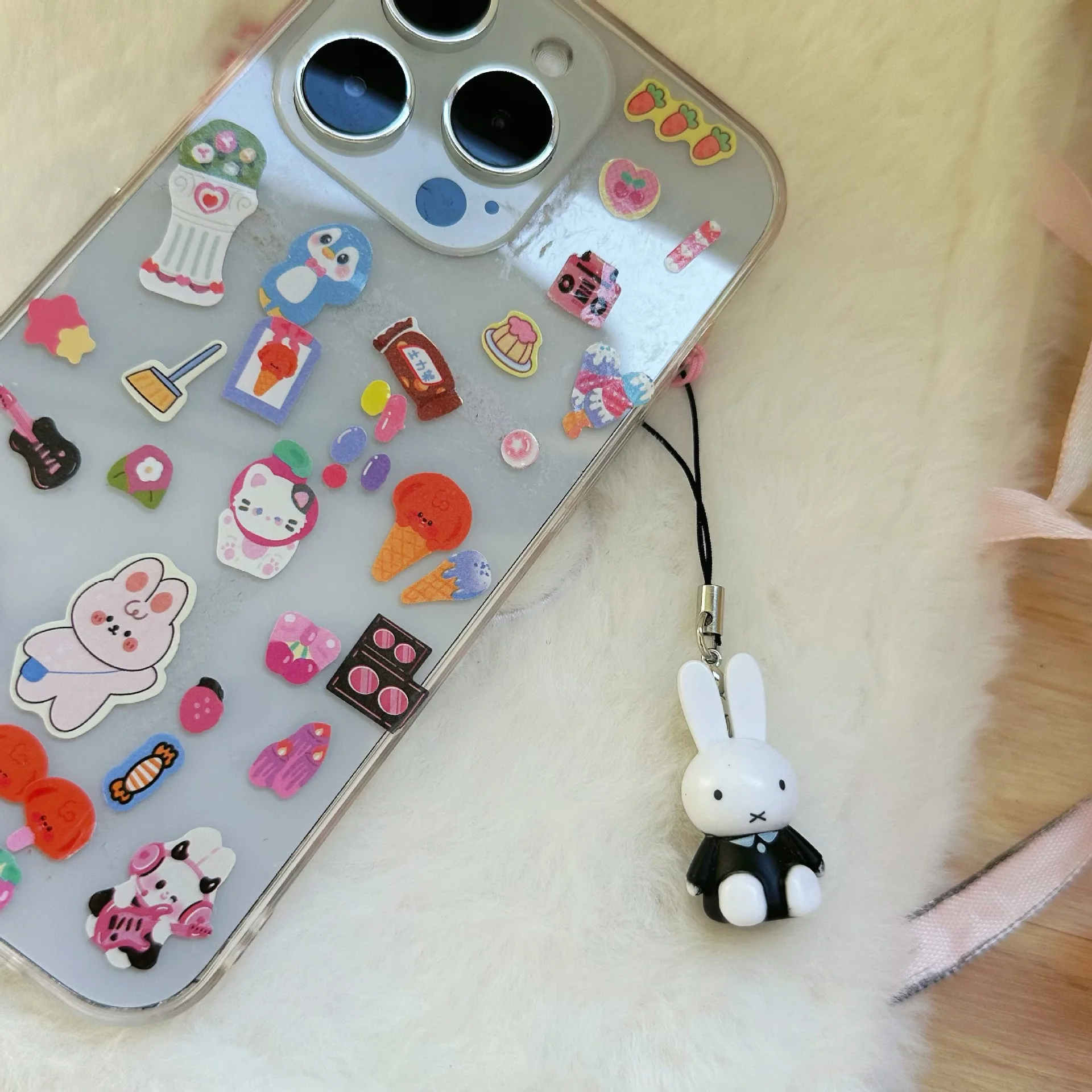 Color: Orange - Kawaii Miffy Key Chain Cartoon Cute Backpack Pendant Ornaments Mobile Phone Chain Christmas Gift