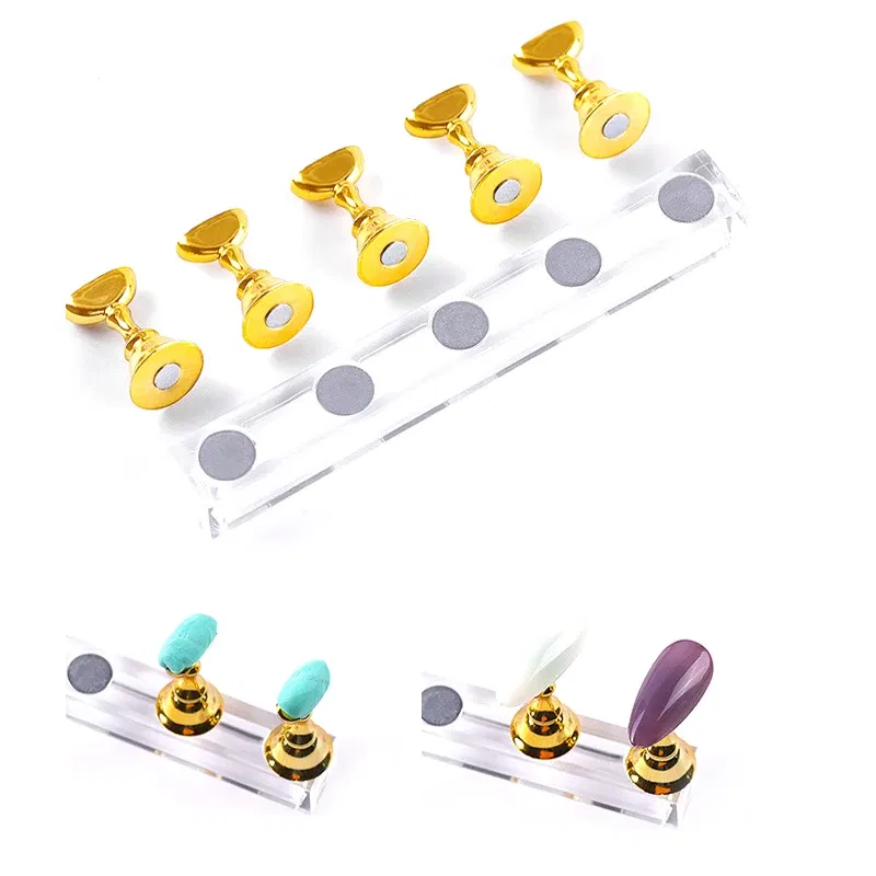 Color: Light Grey - 5pcs/Pack Chess Magnetic Nail Holder Practice Display Stand Gold Silver Rose-Golden Showing Shelf Gel Polish Display Stand Tools