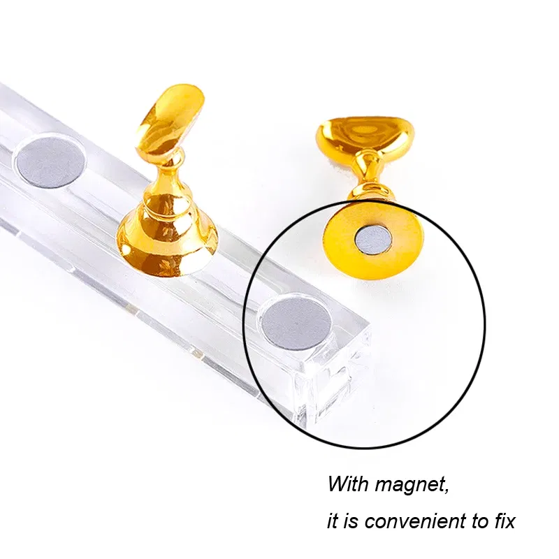 Color: Light Grey - 5pcs/Pack Chess Magnetic Nail Holder Practice Display Stand Gold Silver Rose-Golden Showing Shelf Gel Polish Display Stand Tools