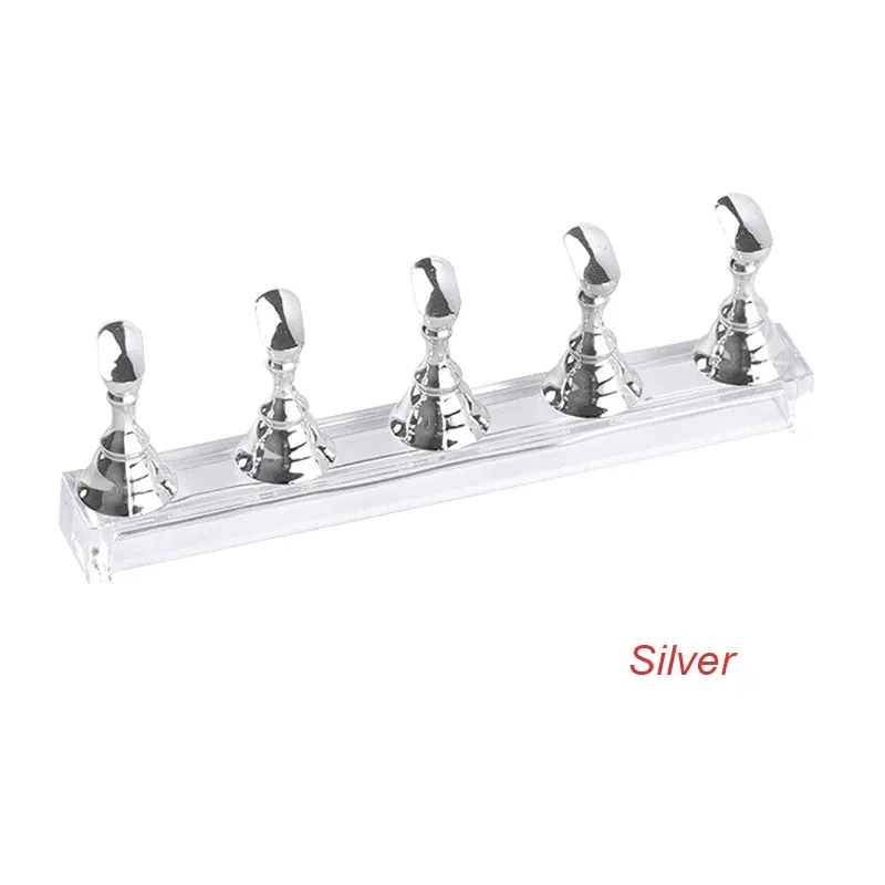 Color: Light Grey - 5pcs/Pack Chess Magnetic Nail Holder Practice Display Stand Gold Silver Rose-Golden Showing Shelf Gel Polish Display Stand Tools