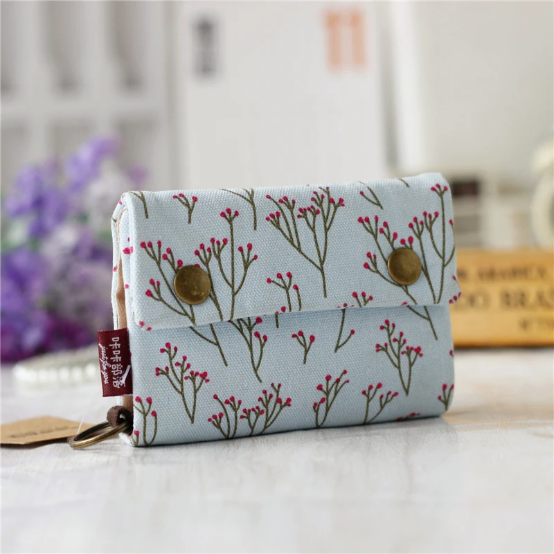 Color: dark blue - Handmade Three Fold Fabric Wallet Women Men Simple Short Zipper Purses for Teens Personality Multi-function Key Bag Card Holder