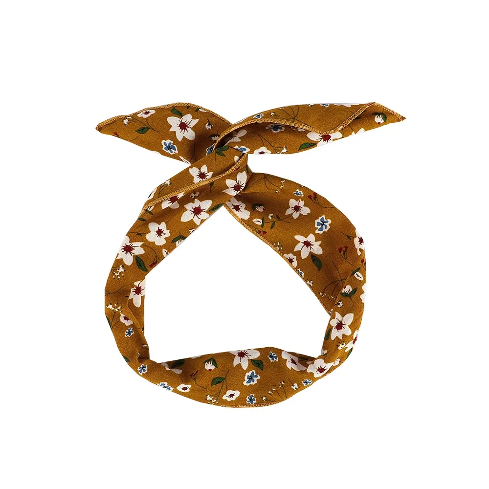 Color: Yellow, Ships From: CN - Bunny Ears With Iron Wire Headband Printed Fabric Women Girls Scrunchies Hairband Hair Band Holder Accessories Headdress