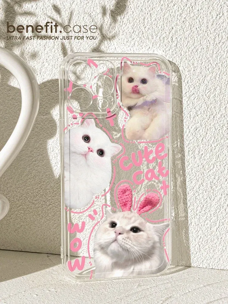 Color: black, Material: aluminum - Cute Kitten Phone Case for iPhone 15 14 13 12 11 Pro Max XR XS X 7 8 Plus Mini SE Clear Cat Mobile Case