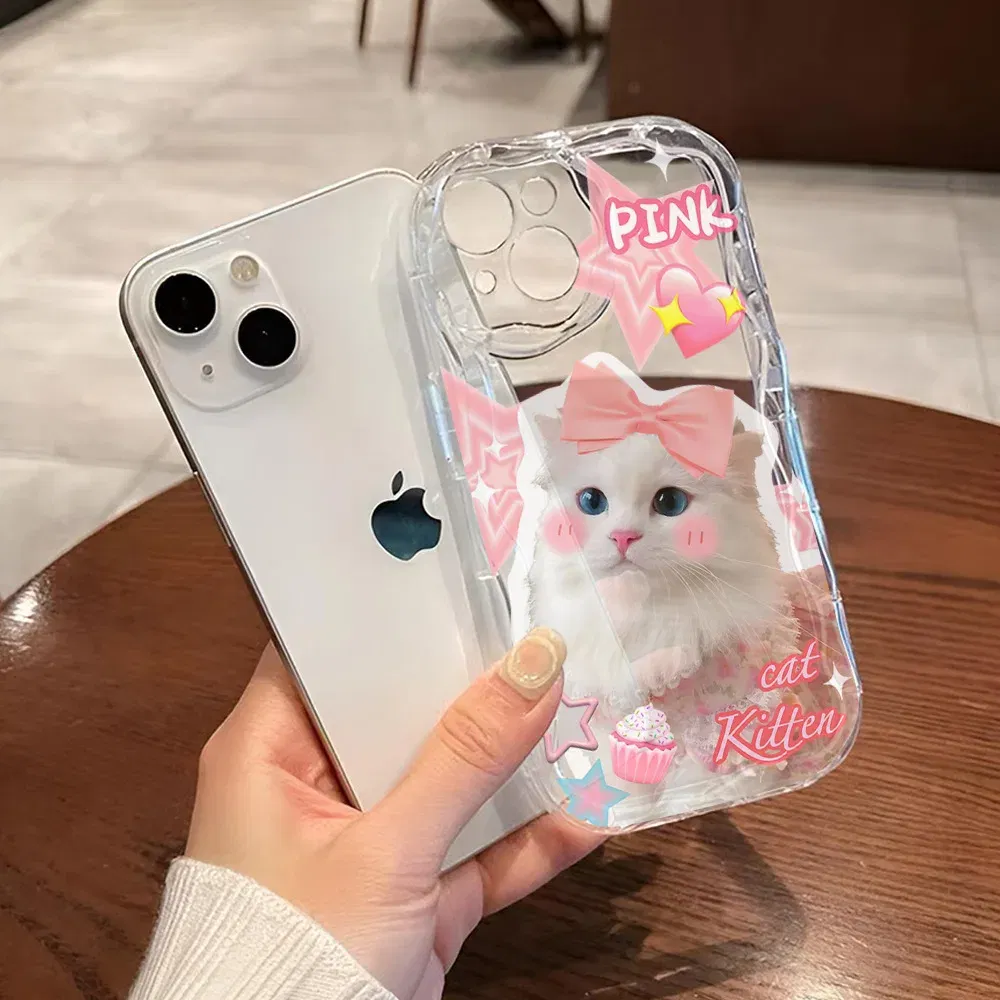 Color: black, Material: aluminum - Cute Kitten Phone Case for iPhone 15 14 13 12 11 Pro Max XR XS X 7 8 Plus Mini SE Clear Cat Mobile Case