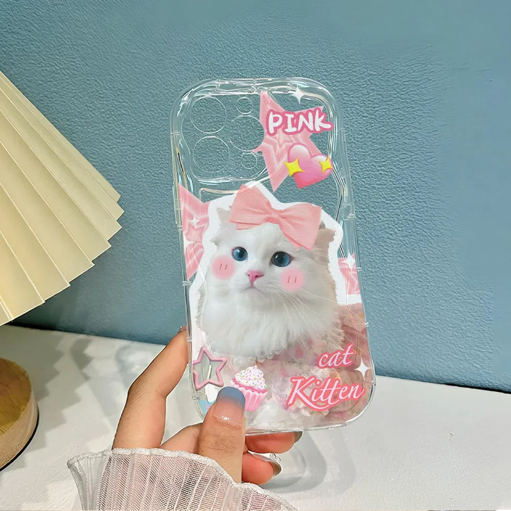 Color: black, Material: aluminum - Cute Kitten Phone Case for iPhone 15 14 13 12 11 Pro Max XR XS X 7 8 Plus Mini SE Clear Cat Mobile Case
