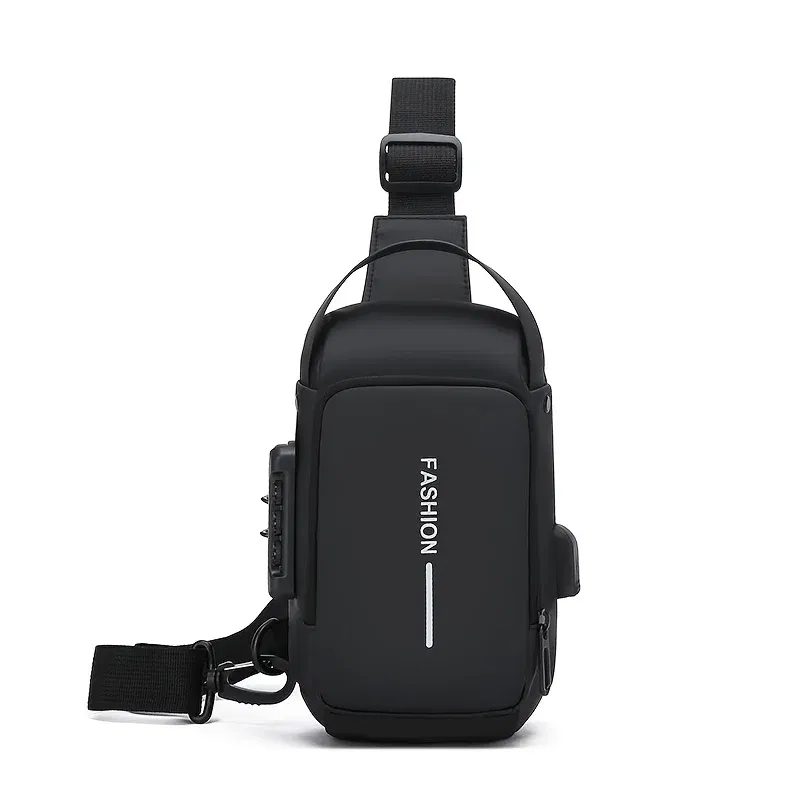 Color: Beige - Durable Oxford Fabric Men's Sling Bag - Stylish Motorcycle Crossbody Chest Pack with Phone Pocket, Zip Closure for Daily Commute