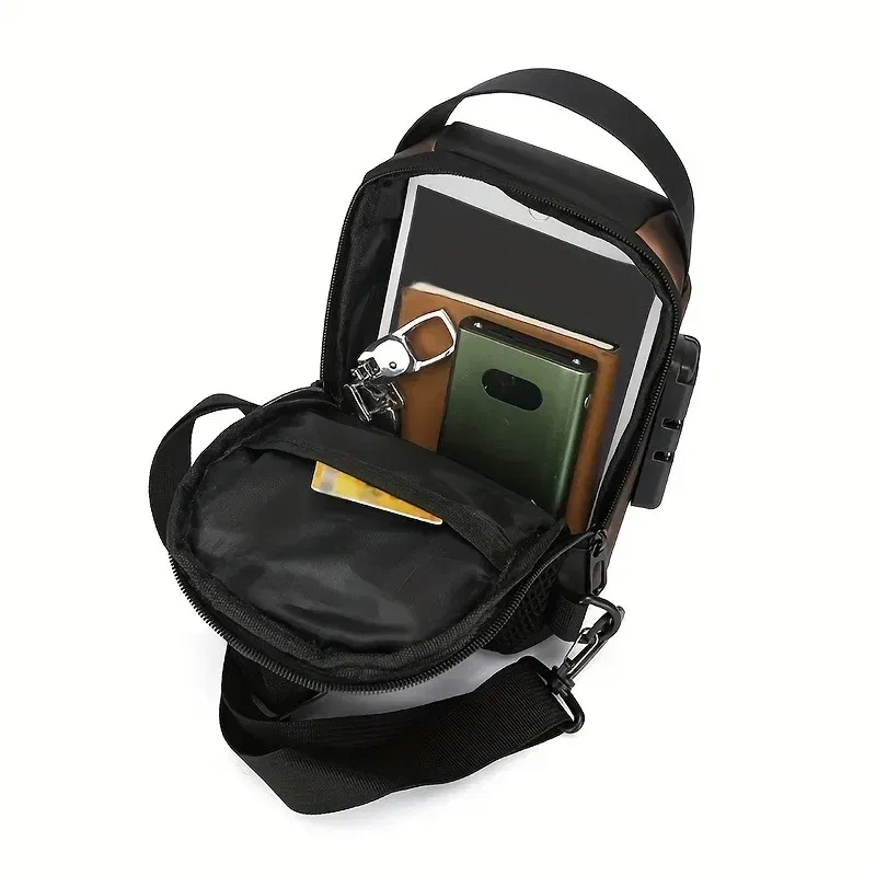 Color: Beige - Durable Oxford Fabric Men's Sling Bag - Stylish Motorcycle Crossbody Chest Pack with Phone Pocket, Zip Closure for Daily Commute