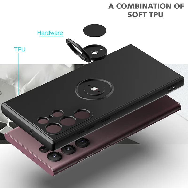 Color: Purple Pink, Ships From: CHINA, Material: Nylon - With Ring Holder Phone Case For Samsung Galaxy S25 Ultra S24 S23 S22 S21 Plus A13 A52 A53 A54 TPU Soft Back Cover