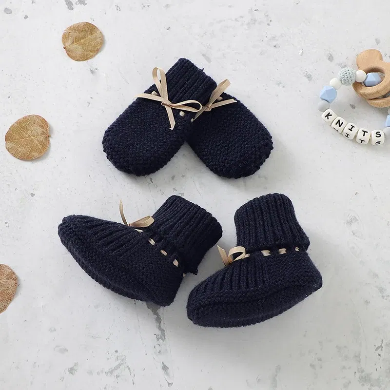 Color: Clear, Baby Age: 19-24 Months - Baby Shoes + Gloves Set Knit Newborn Girls Boys Boots Mitten Fashion Butterfly-knot Toddler Infant Slip-On Bed Shoes Hand Made