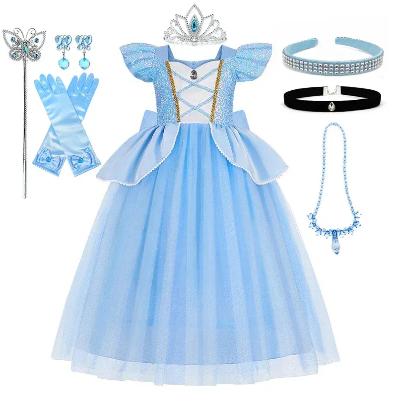 Color: black, Kid Size: 4T - Disney Deluxe Elegant Rapunzel Princess Ball Gown Fancy Birthday Party Dress Cinderella Vestidos Costume Play Carnival Apparel