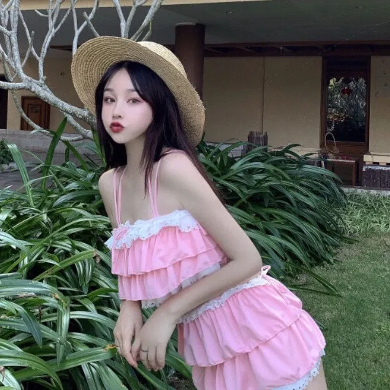 Color: black, Size: M - Bikini Sets Women Kawaii Girlish Design Tender Teens Slim Chic Beach Simple Feminino Daily Ruffles Japan Style Cool Sexy