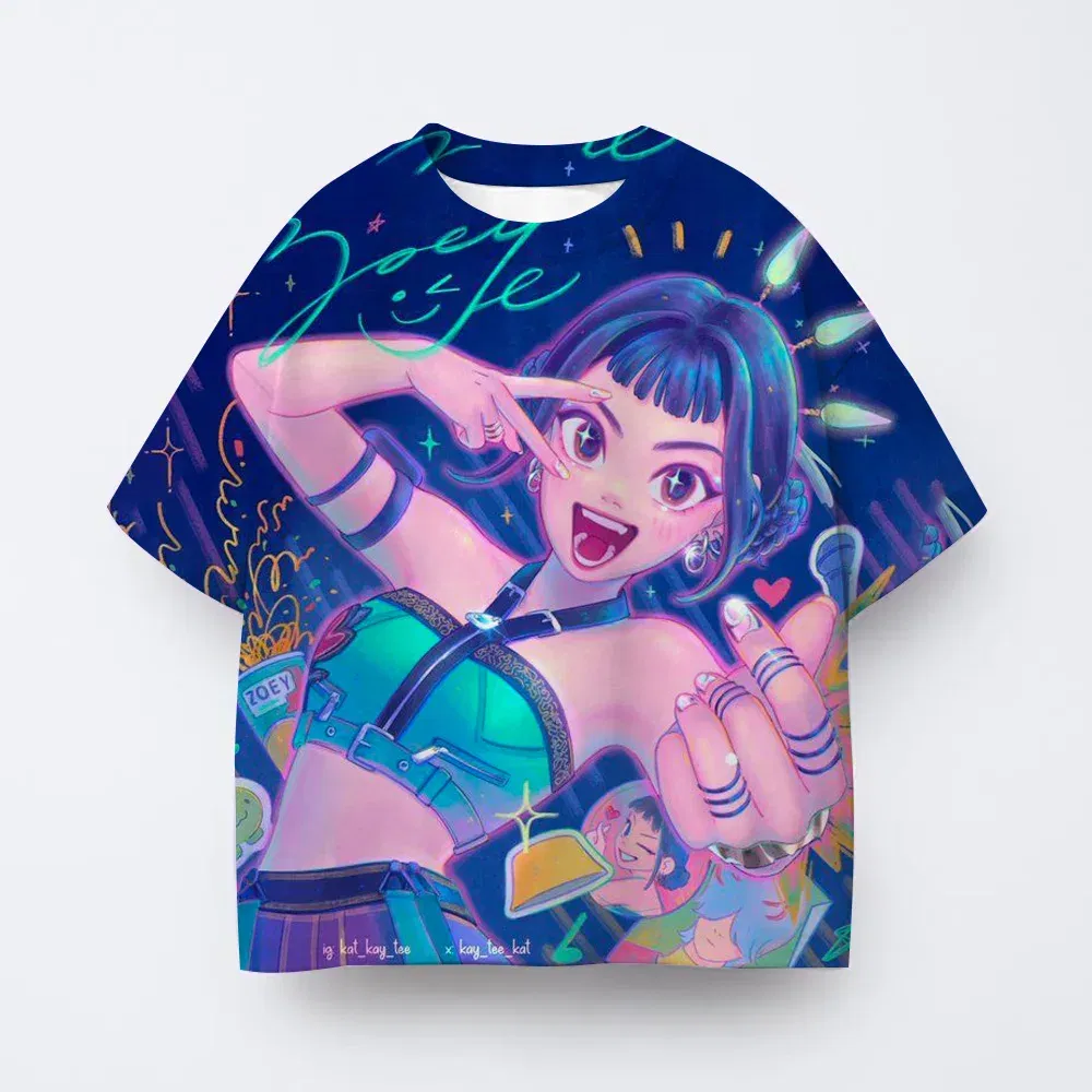 Color: Gold, Kid Size: 6 - T-shirt anime Kpop witch hunting group 3D printing children's T-shirt fashion casual cartoon T-shirt girls' children's clothing