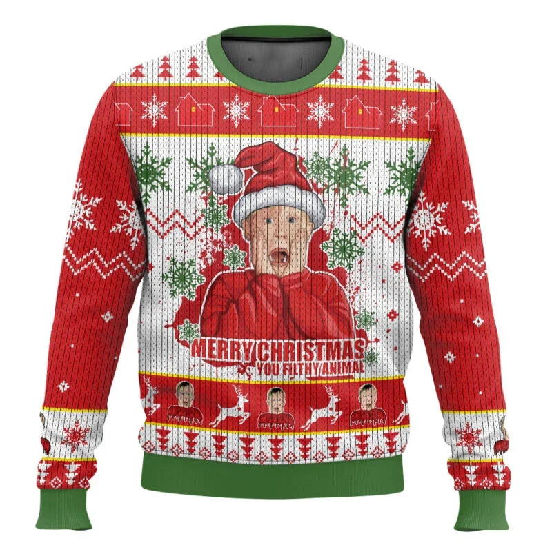 Color: Gold, Size: L, Ships From: CHINA - Merry Christmas alone at home Ugly Christmas sweater cartoon animation Men's pullover 2026 fashionable couple shirts Sweatshirt